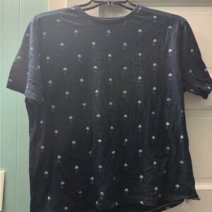 Navy Blue Palm Tree Print Men's Shirt